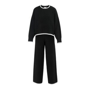 Miso Womens/Ladies Contrast Hem Long-Sleeved Top & Bottom Set / Black/White